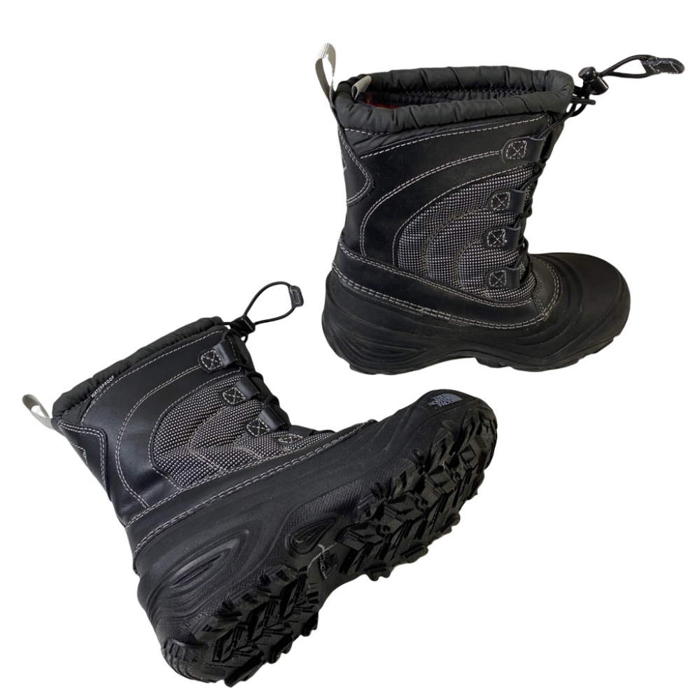 The North Face Snow Boots Kids Youth Sz 2 Alpenglow Thermafelt Black Waterproof